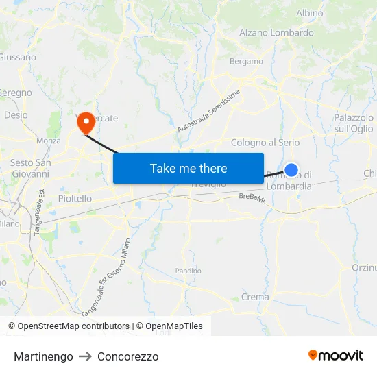 Martinengo to Concorezzo map