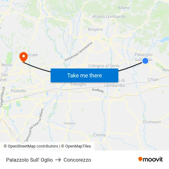 Palazzolo Sull' Oglio to Concorezzo map