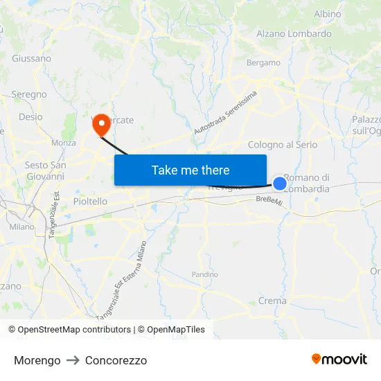 Morengo to Concorezzo map