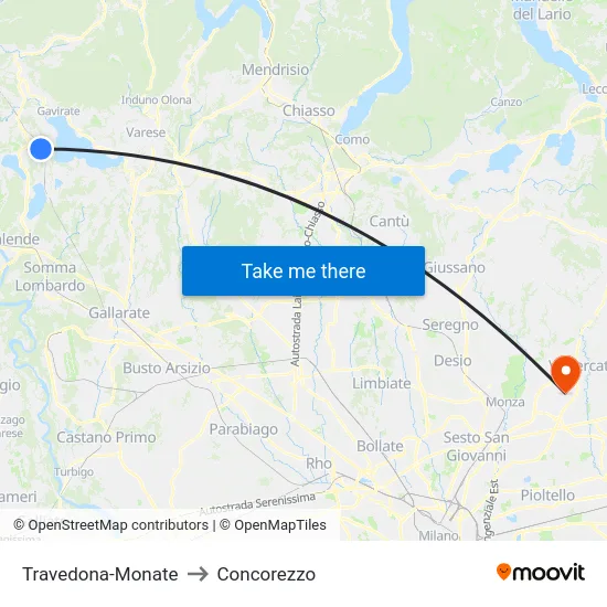 Travedona-Monate to Concorezzo map