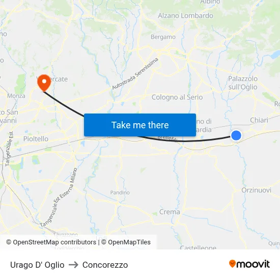 Urago D' Oglio to Concorezzo map