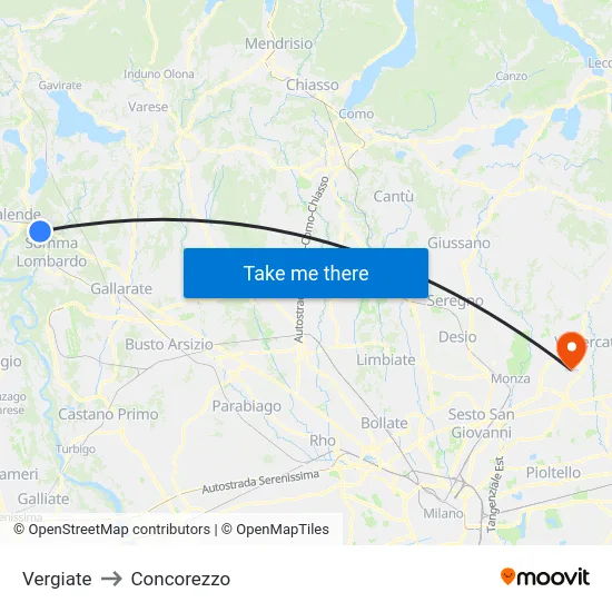Vergiate to Concorezzo map