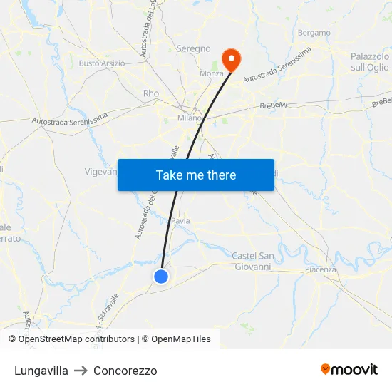 Lungavilla to Concorezzo map