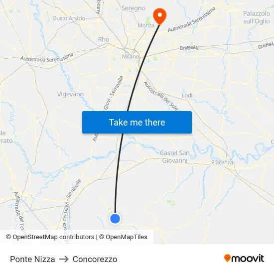Ponte Nizza to Concorezzo map