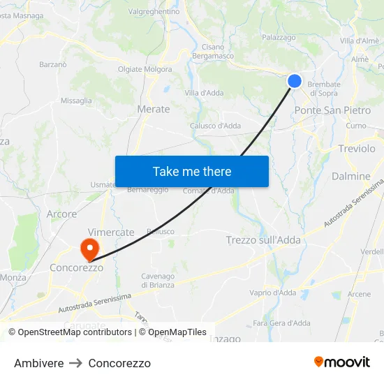 Ambivere to Concorezzo map