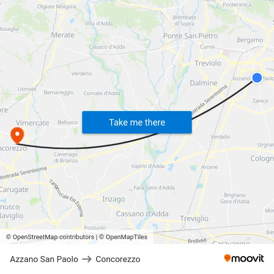 Azzano San Paolo to Concorezzo map