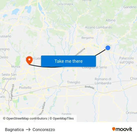 Bagnatica to Concorezzo map