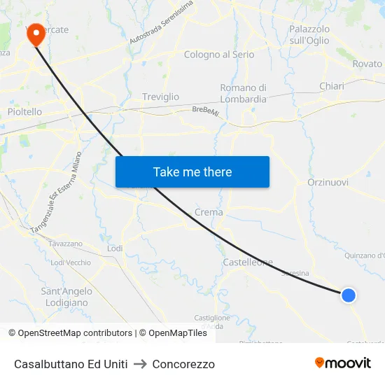 Casalbuttano Ed Uniti to Concorezzo map