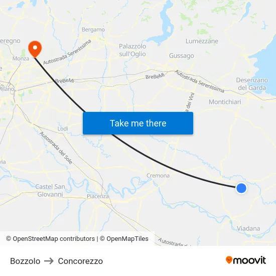Bozzolo to Concorezzo map