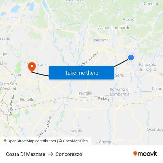 Costa di Mezzate to Concorezzo map