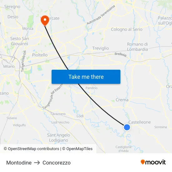 Montodine to Concorezzo map