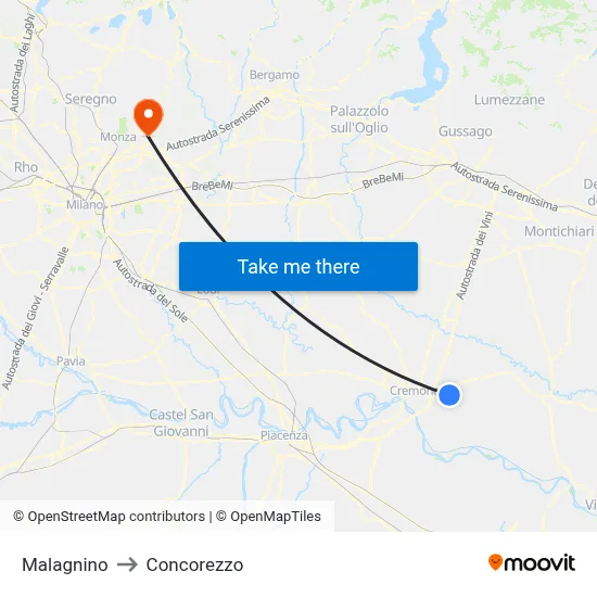 Malagnino to Concorezzo map
