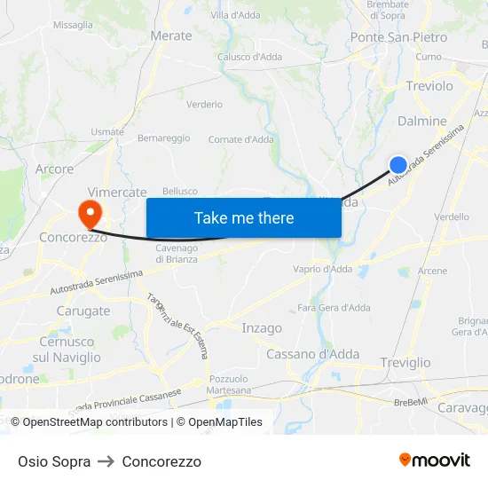 Osio Sopra to Concorezzo map