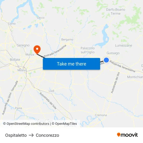 Ospitaletto to Concorezzo map