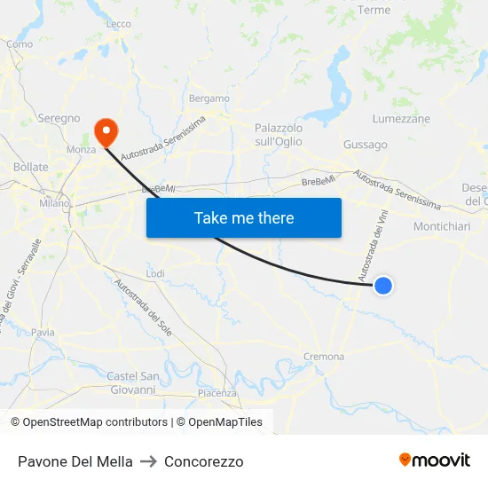 Pavone Del Mella to Concorezzo map