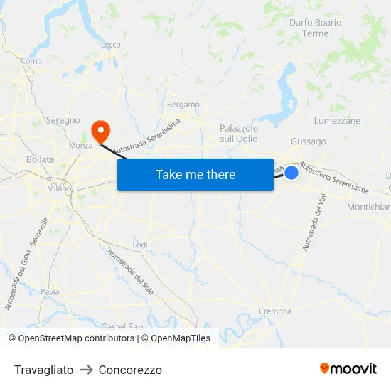 Travagliato to Concorezzo map