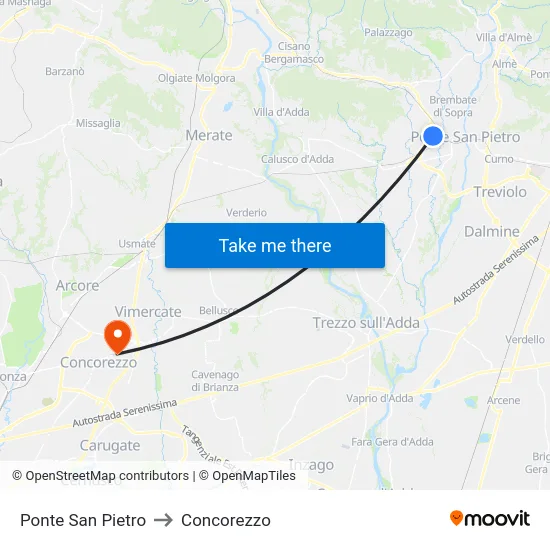 San Pietro Bridge to Concorezzo map