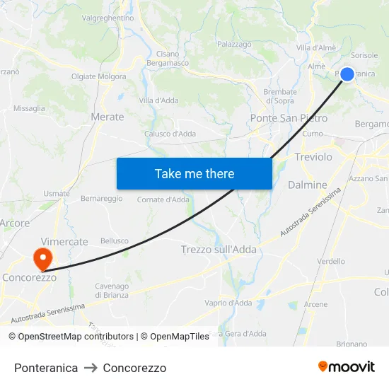 Ponteranica to Concorezzo map