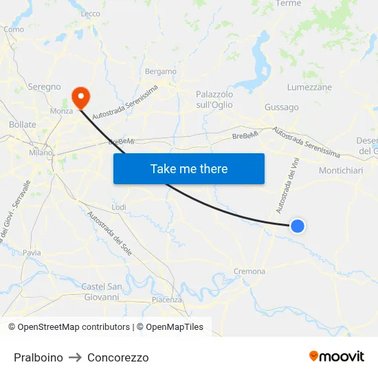 Pralboino to Concorezzo map