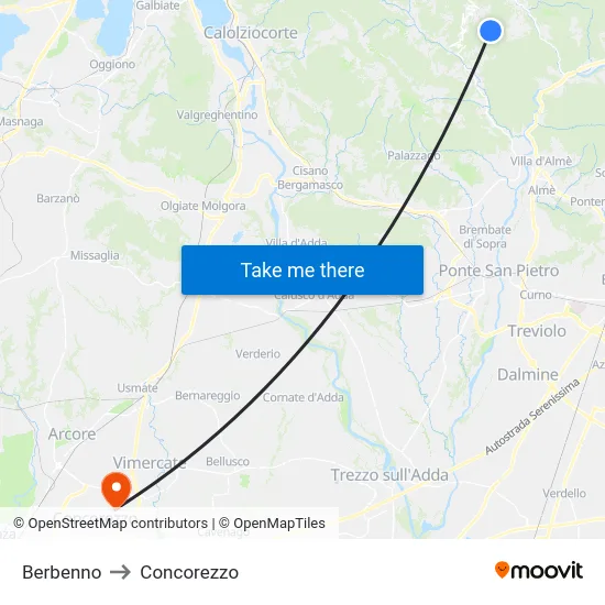 Berbenno to Concorezzo map