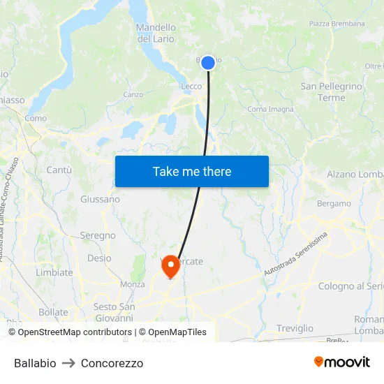 Ballabio to Concorezzo map