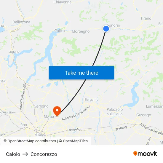 Caiolo to Concorezzo map