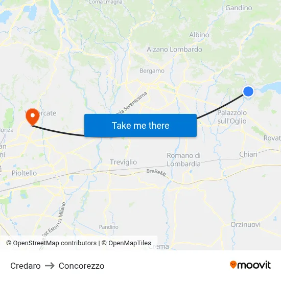 Credaro to Concorezzo map