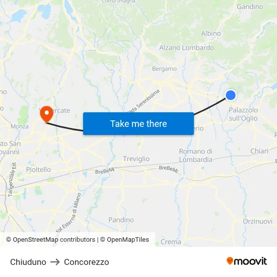 Chiuduno to Concorezzo map