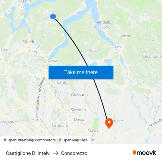 Castiglione D' Intelvi to Concorezzo map