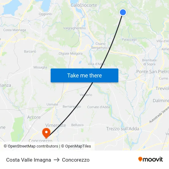 Costa Valle Imagna to Concorezzo map