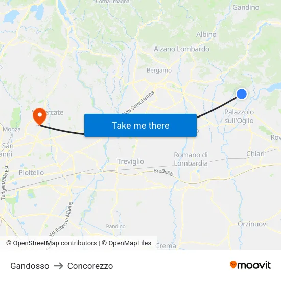 Gandosso to Concorezzo map