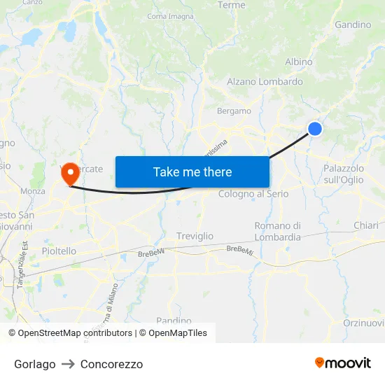 Gorlago to Concorezzo map
