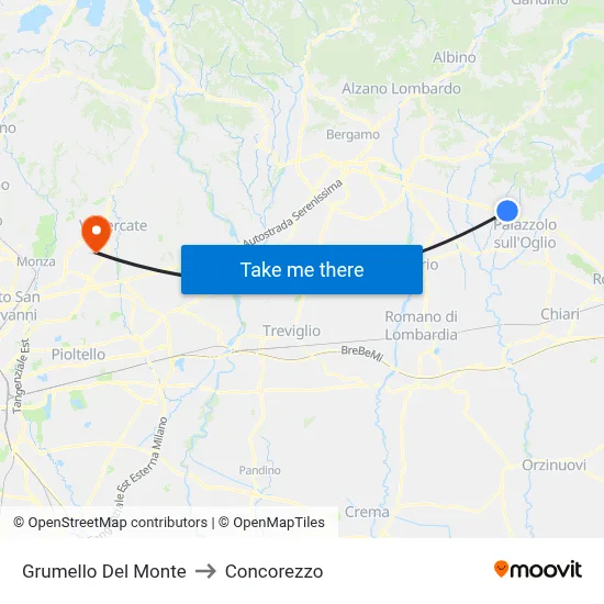 Grumello Del Monte to Concorezzo map