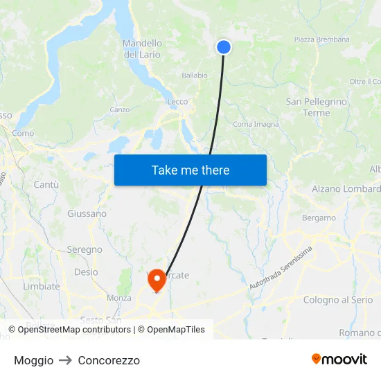 Moggio to Concorezzo map