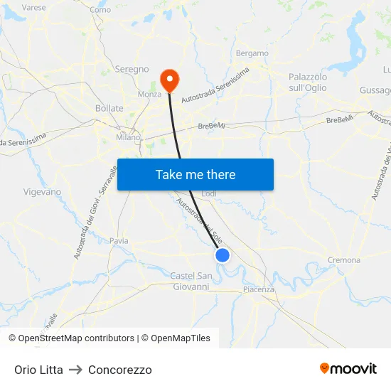 Orio Litta to Concorezzo map