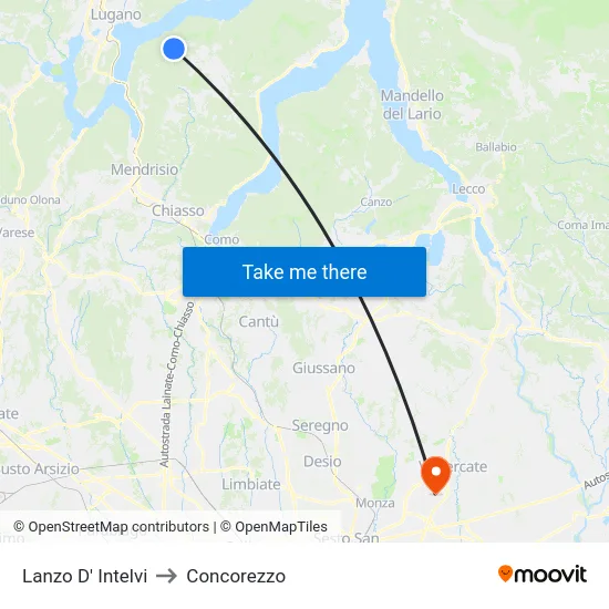 Lanzo d'Intelvi to Concorezzo map