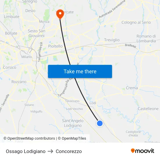Ossago Lodigiano to Concorezzo map