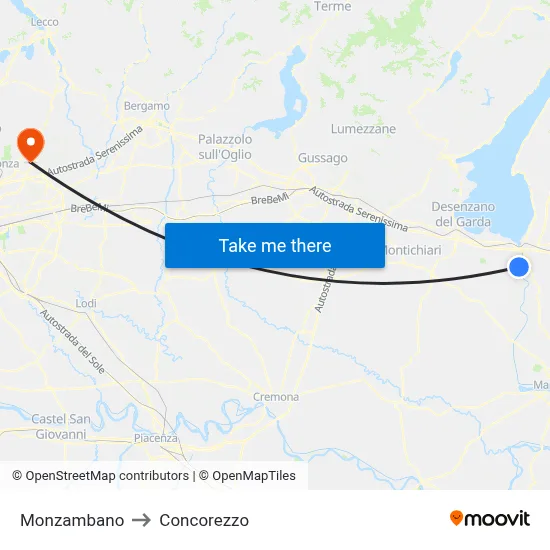 Monzambano to Concorezzo map