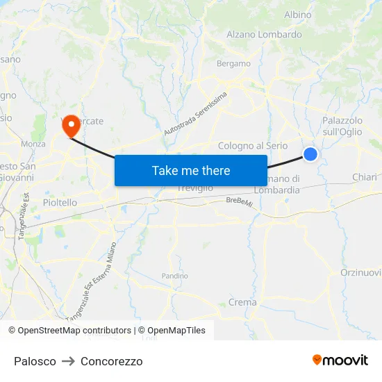 Palosco to Concorezzo map