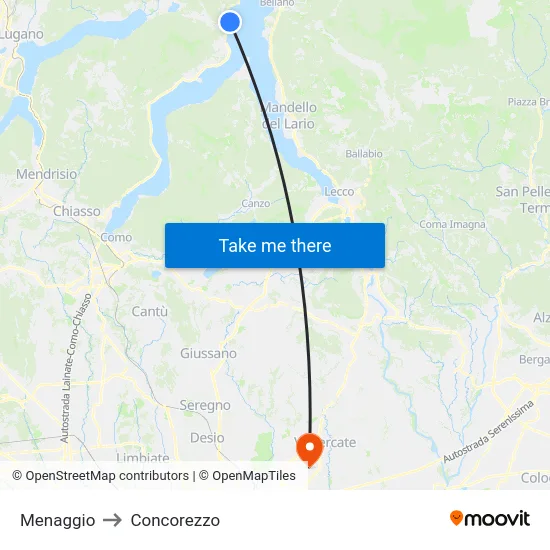 Menaggio to Concorezzo map