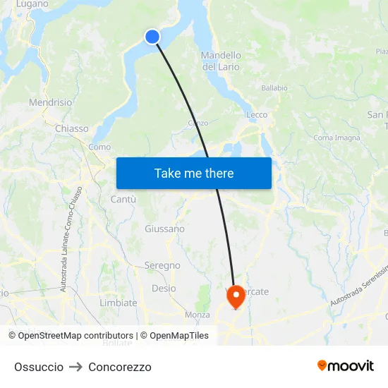 Ossuccio to Concorezzo map