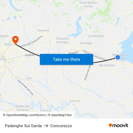 Padenghe Sul Garda to Concorezzo map