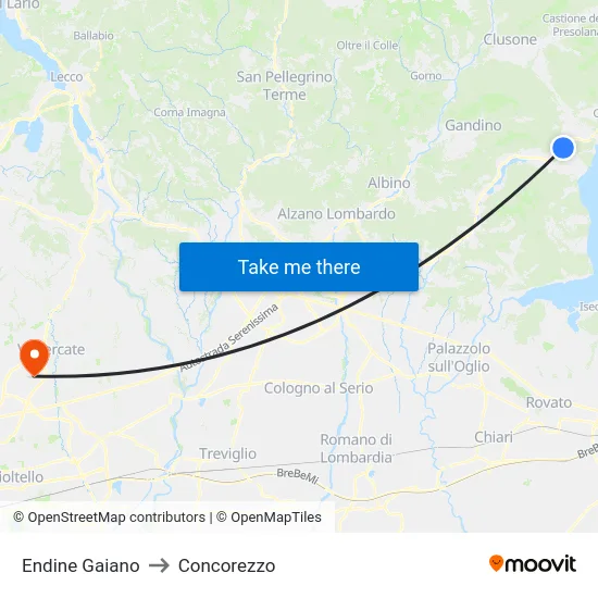 Endine Gaiano to Concorezzo map