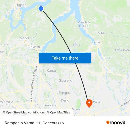 Ramponio Verna to Concorezzo map