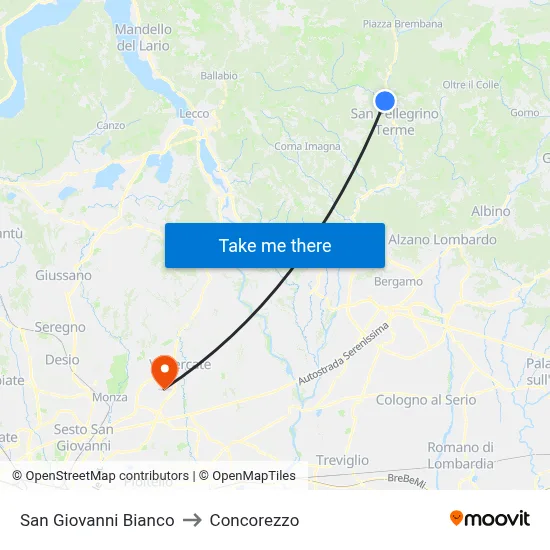 San Giovanni Bianco to Concorezzo map