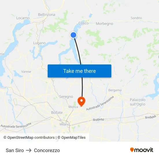 San Siro to Concorezzo map