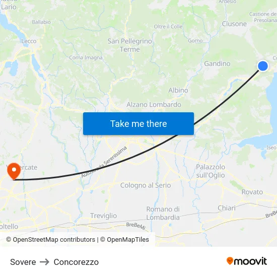 Sovere to Concorezzo map
