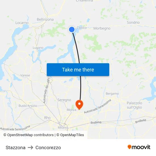 Stazzona to Concorezzo map