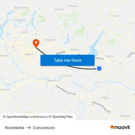 Roverbella to Concorezzo map