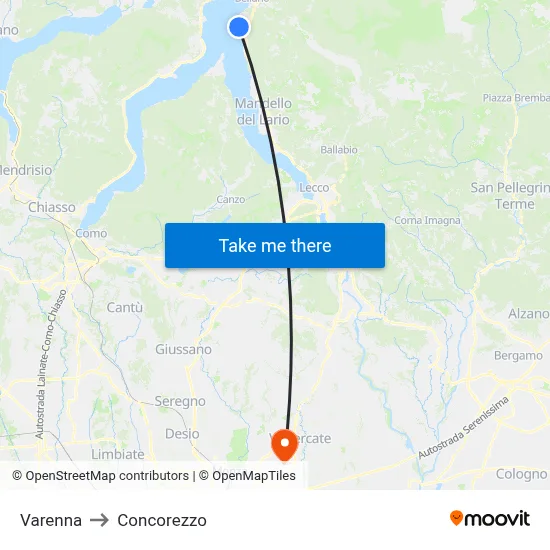 Varenna to Concorezzo map